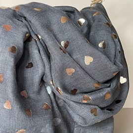 Rose Gold Hearts Scarf in Grey Rose Gold Hearts Scarf in Grey