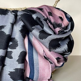 Leopard Print Scarf with Pink and Blue Borders Leopard Print Scarf with Pink and Blue Borders