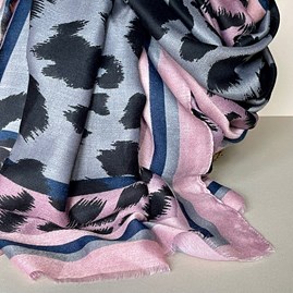 Leopard Print Scarf with Pink and Blue Borders Leopard Print Scarf with Pink and Blue Borders
