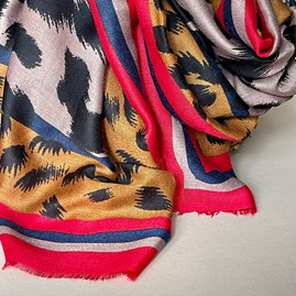 Leopard Print Scarf with Red and Mustard Borders Leopard Print Scarf with Red and Mustard Borders