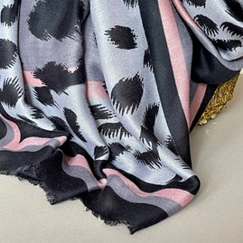 Leopard Print Scarf with Grey and Black Borders Leopard Print Scarf with Grey and Black Borders