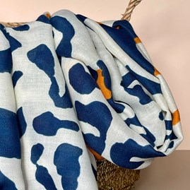 Leopard Print Splodge Scarf in Navy Blue