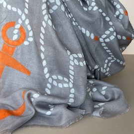 Rope & Anchor Print Scarf in Grey