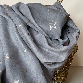 Rose Gold Sketch Stars Scarf in Grey