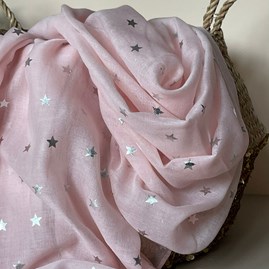 Silver Metallic Stars Scarf in Pink