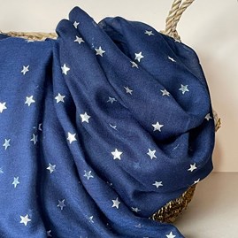 Silver Metallic Stars Scarf in Blue Silver Metallic Stars Scarf in Blue