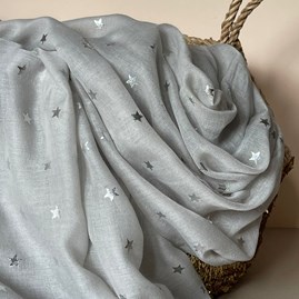 Silver Metallic Stars Scarf in Grey