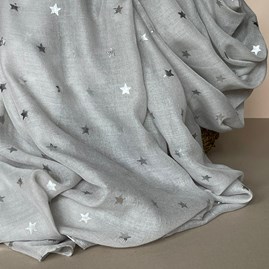 Silver Metallic Stars Scarf in Grey