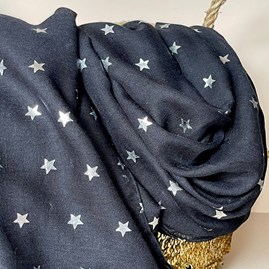 Silver Metallic Stars Scarf in Black