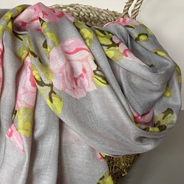 Rose Print Scarf in Beige