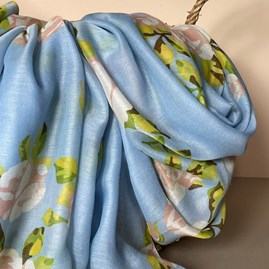 Rose Print Scarf in Sky Blue