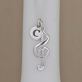 Personalised Sterling Silver Treble Clef Charm Necklace Personalised Sterling Silver Treble Clef Charm Necklace