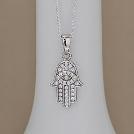 Personalised Sterling Silver Hamsa Hand Charm Necklace Personalised Sterling Silver Hamsa Hand Charm Necklace