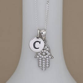 Personalised Sterling Silver Hamsa Hand Charm Necklace Personalised Sterling Silver Hamsa Hand Charm Necklace