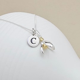 Personalised Sterling Silver Snowdrop Charm Necklace Personalised Sterling Silver Snowdrop Charm Necklace