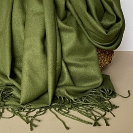 Super Soft Plain Pashmina Tassel Scarf in Army Green