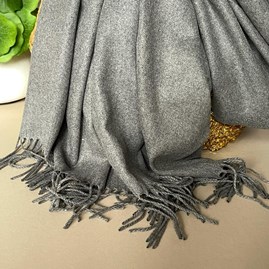 Super Soft Plain Pashmina Tassel Scarf in Dark Grey