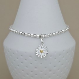Sterling Silver Bead Bracelet with Daisy Charm Sterling Silver Bead Bracelet with Daisy Charm