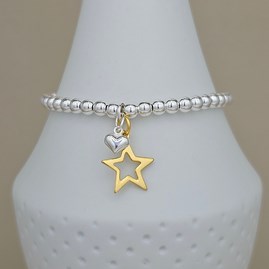 Bead Bracelet with Gold-Plated Star and Silver Heart Bead Bracelet with Gold-Plated Star and Silver Heart