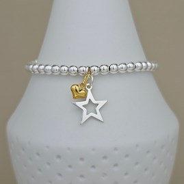 Bead Bracelet with Silver Star and Gold-Plated Heart Bead Bracelet with Silver Star and Gold-Plated Heart