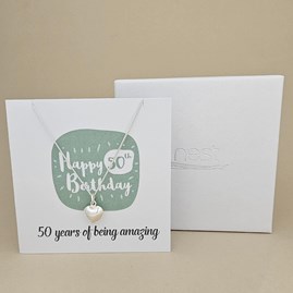 Boxed 50th Birthday Heart Necklace Card Boxed 50th Birthday Heart Necklace Card