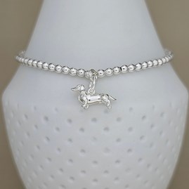 Sterling Silver Bead Bracelet with Dachshund Charm Sterling Silver Bead Bracelet with Dachshund Charm