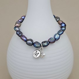 Personalised Black Pearl Heart Charm Bracelet Personalised Black Pearl Heart Charm Bracelet