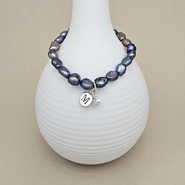 Personalised Black Pearl Heart Charm Bracelet Personalised Black Pearl Heart Charm Bracelet
