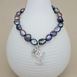 Personalised Black Pearl Angel Bracelet Personalised Black Pearl Angel Bracelet