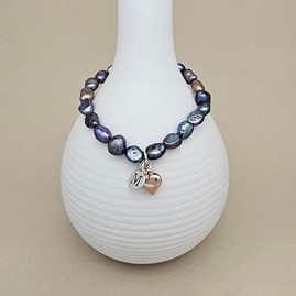 Personalised Black Pearl Heart Charm Bracelet Personalised Black Pearl Heart Charm Bracelet