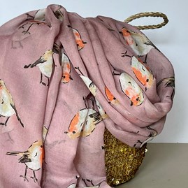Watercolour Robins Print Scarf in Pink Watercolour Robins Print Scarf in Pink
