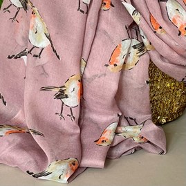 Watercolour Robins Print Scarf in Pink Watercolour Robins Print Scarf in Pink