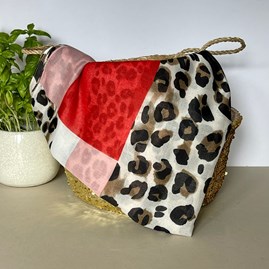 Leopard Print Scarf with Block Border in Red Leopard Print Scarf with Block Border in Red