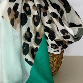 Leopard Print Scarf with Block Border in Green