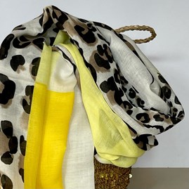 Leopard Print Scarf with Block Border in Yellow