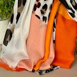 Leopard Print Scarf with Block Border in Orange Leopard Print Scarf with Block Border in Orange
