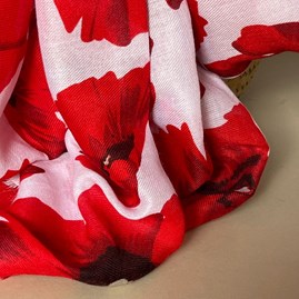 Bold Red Poppy Print Frayed Scarf in White Bold Red Poppy Print Frayed Scarf in White