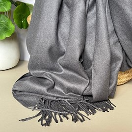 Super Soft Plain Pashmina Tassel Scarf in Charcoal