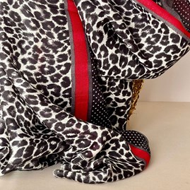 Leopard Print Border Scarf in Grey and Red Leopard Print Border Scarf in Grey and Red