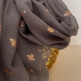 Rose Gold Bee Print Scarf in Charcoal Rose Gold Bee Print Scarf in Charcoal