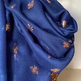 Rose Gold Bee Print Scarf in Navy Blue Rose Gold Bee Print Scarf in Navy Blue