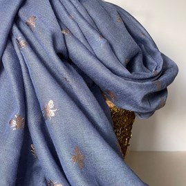 Rose Gold Bee Print Scarf in Denim Rose Gold Bee Print Scarf in Denim