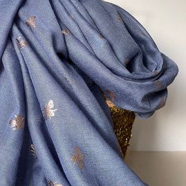 Rose Gold Bee Print Scarf in Denim