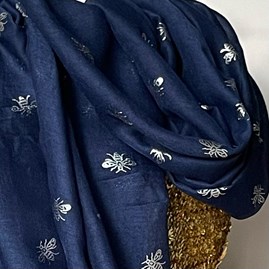Silver Bee Print Scarf in Navy Blue Silver Bee Print Scarf in Navy Blue