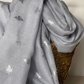 Silver Bee Print Scarf in Stone Grey Silver Bee Print Scarf in Stone Grey