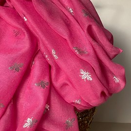 Silver Bee Print Scarf in Fuchsia Pink