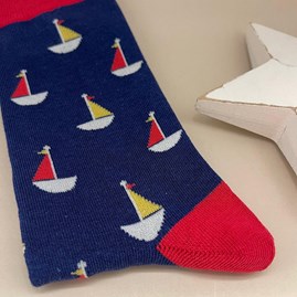 Men's Bamboo Little Boats Socks In Navy Men's Bamboo Little Boats Socks In Navy