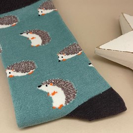 Men's Bamboo Cute Hedgehog Socks In Turqouise Men's Bamboo Cute Hedgehog Socks In Turqouise