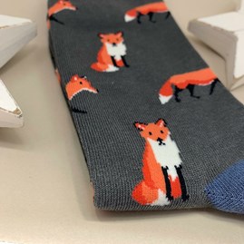 Men's Bamboo Foxes Socks in Charcoal Men's Bamboo Foxes Socks in Charcoal