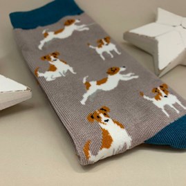 Men's Bamboo Jack Russell Socks in Taupe Men's Bamboo Jack Russell Socks in Taupe